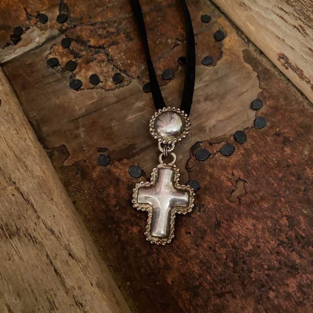 Cross Necklace on Black Leather